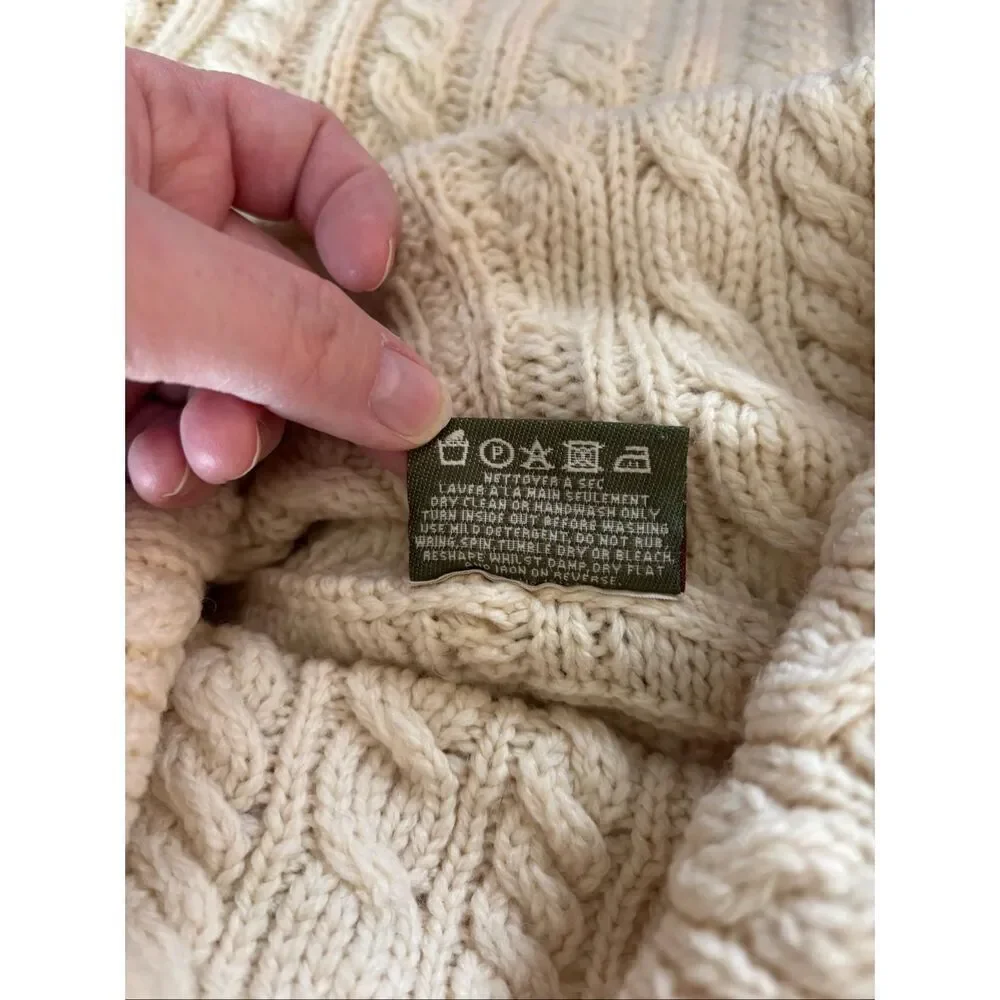 Carraig Donn Merino Wool Cable Knit Poncho Cape Turtleneck OS Made in Ireland